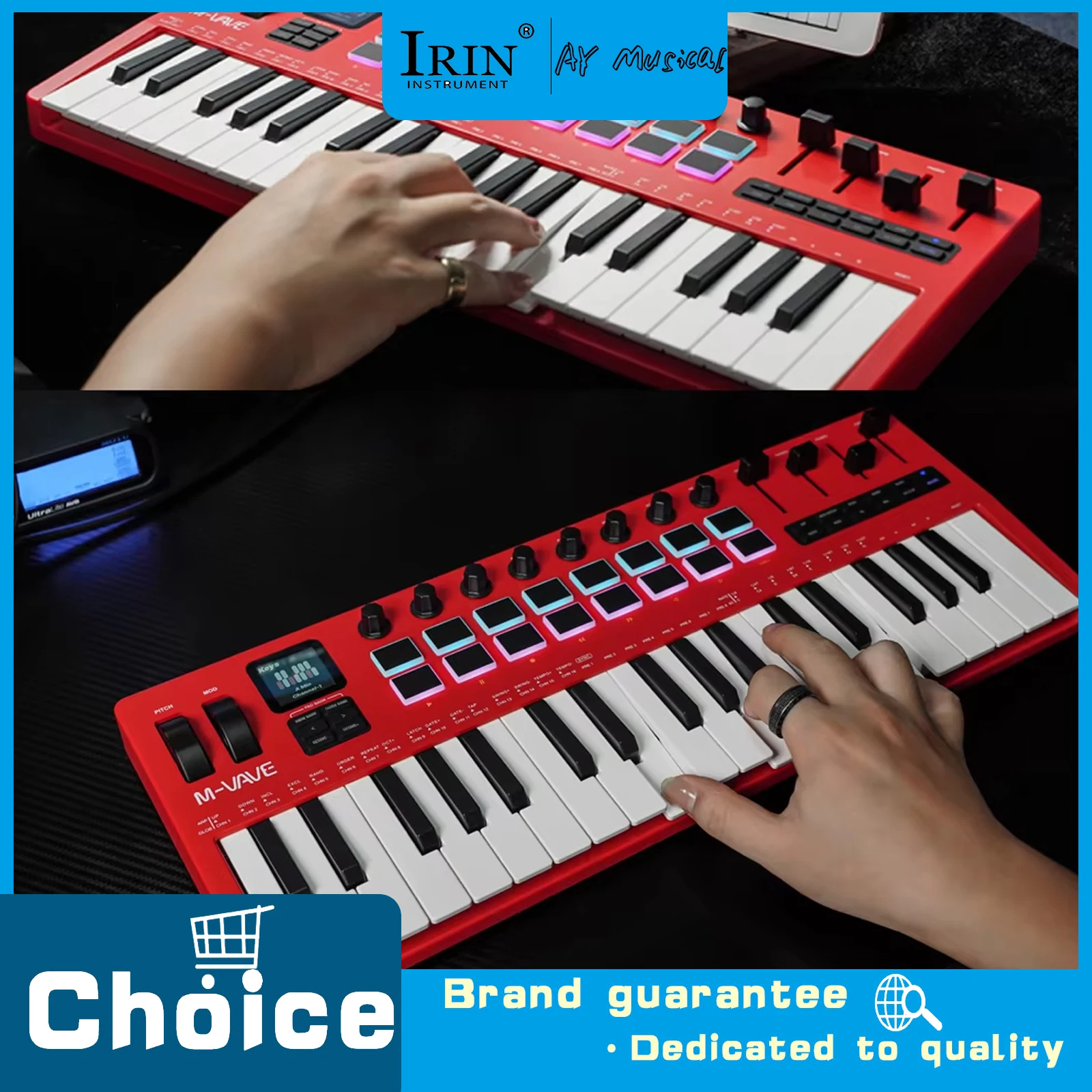 M-VAVE SMK-37 Pro 37-Key MIDI Controller Pro Red With 8 Knobs 16 RGB Pads Built-in Synthesizer Portable Keyboard Instruments