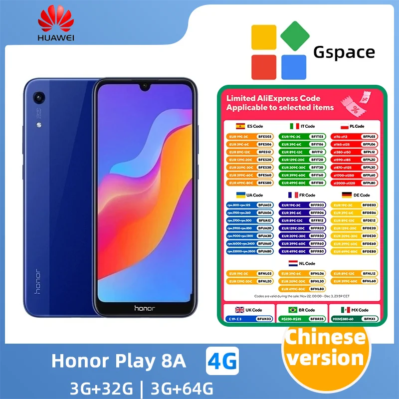 Honor Play8a Smartphone CPU MediaTek Helio P35 Battery capacity 3020mAh 13MP Camera used phone