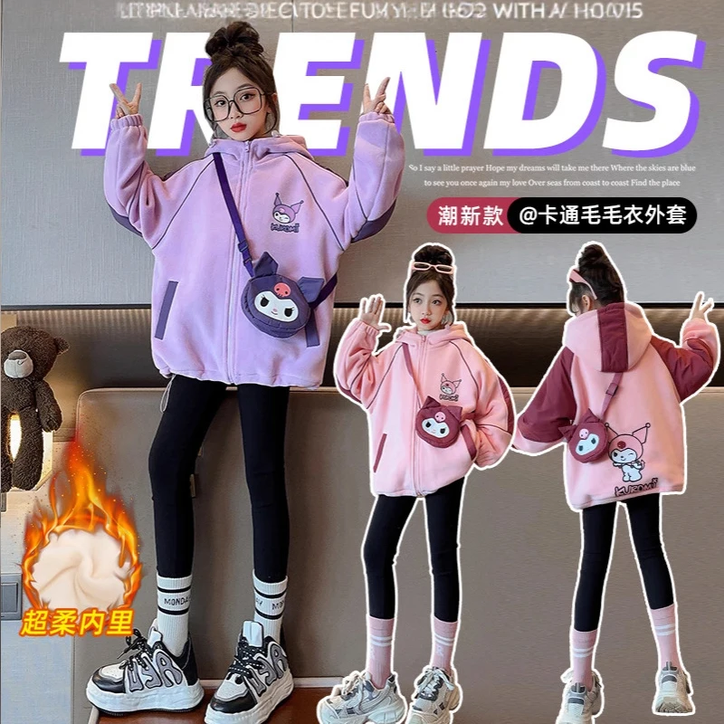 

Sanrio Kuromi Kid Plush Outdoor Jackets Kawaii Y2k Anime Children's Clothing Child Jumper Kids Coat Girls Korean Clothes Winter