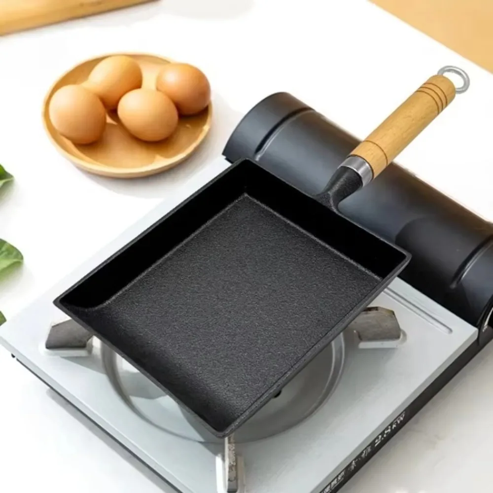 

Tamagoyaki Japanese Omelet Pan NonStick Uncoated Small Egg Frying Pan Wooden Handle Rectangle Cast Iron Egg Pan Cooking Tools