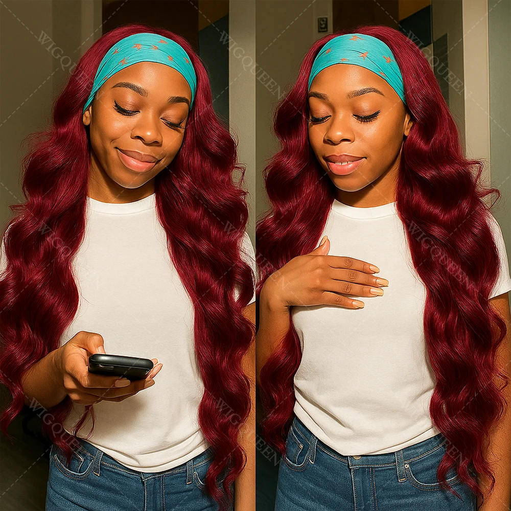 

Body Wave Headband Human Hair Reddish Brown Wigs Machine Made Human Hair Wig 350 Ginger Headband Remy Human Hair Burgundy Wigs
