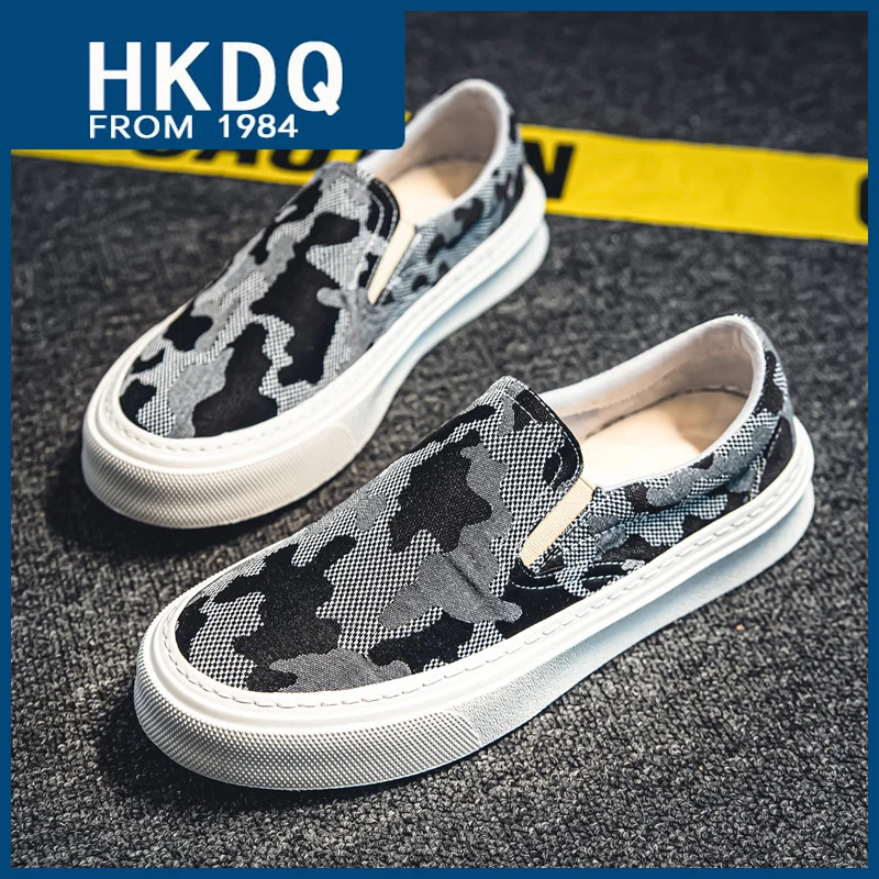 HKDQ Fashion Slip-on Men\'s Vulcanization Shoes Summer Breathable Skateboard Shoes Men Comfortable Anti-slip Man Canvas Sneakers