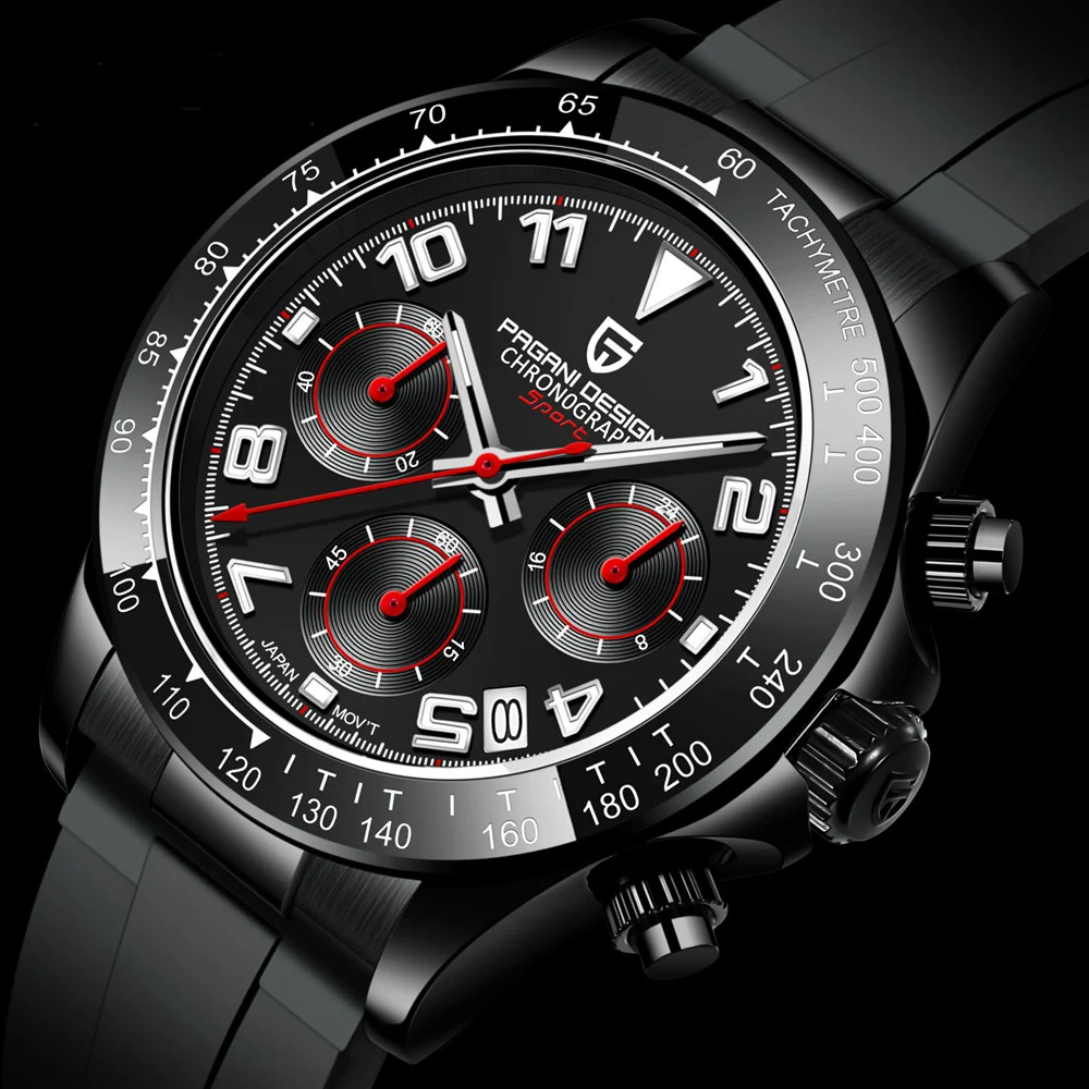 

2022 New Men's Sports Quartz Watches Sapphire Stainless Steel Black Case Waterproof Chronograph Luxury Brand Reloj Hombre