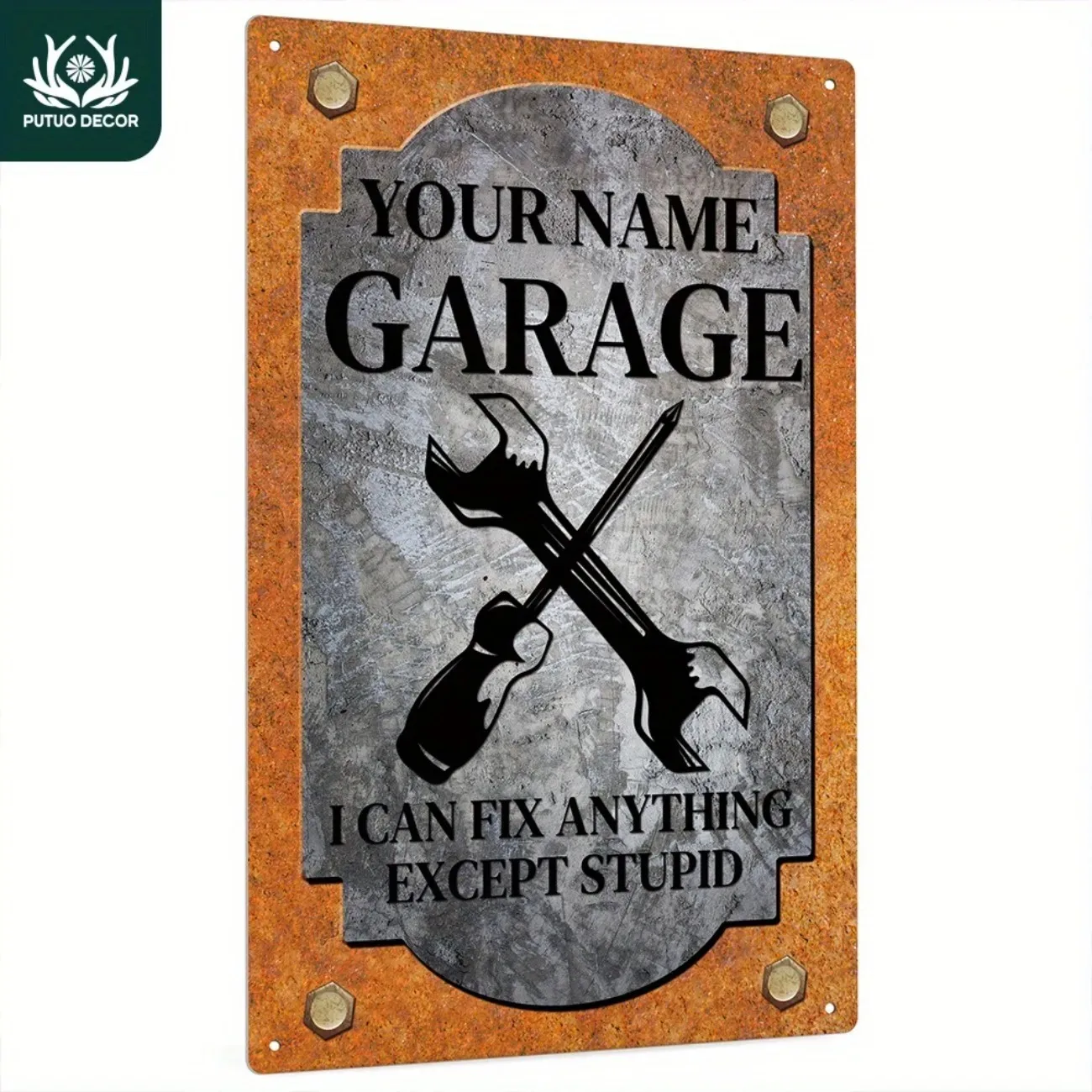 1 قطعة علامة معدنية قابلة للتخصيص | شخصية مخصصة اسم المرآب ديكور | هدية لأبي الجد العم له | المنزل/الرجل الكهف جدار الفن #5