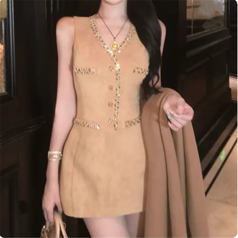 Abito da compleanno senza maniche con borchie di diamanti con scollo a V da donna elegante Abito da festa di lusso con celebrità di grandi dimensioni