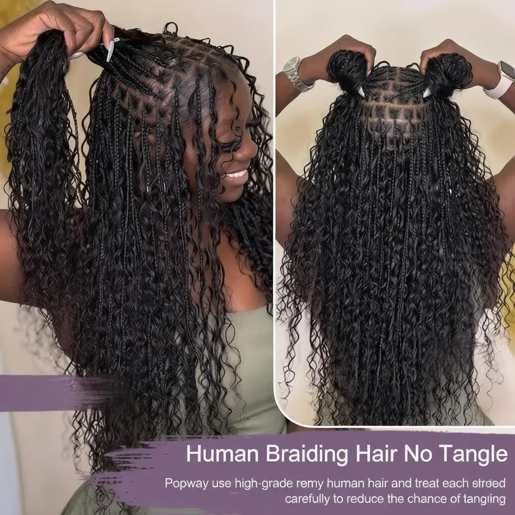 Human Braiding Hair For Boho Braids Burmese Curly Bundles Human Hair For Bohemian Knotless Braids For Black Women Natural Black - Image 3