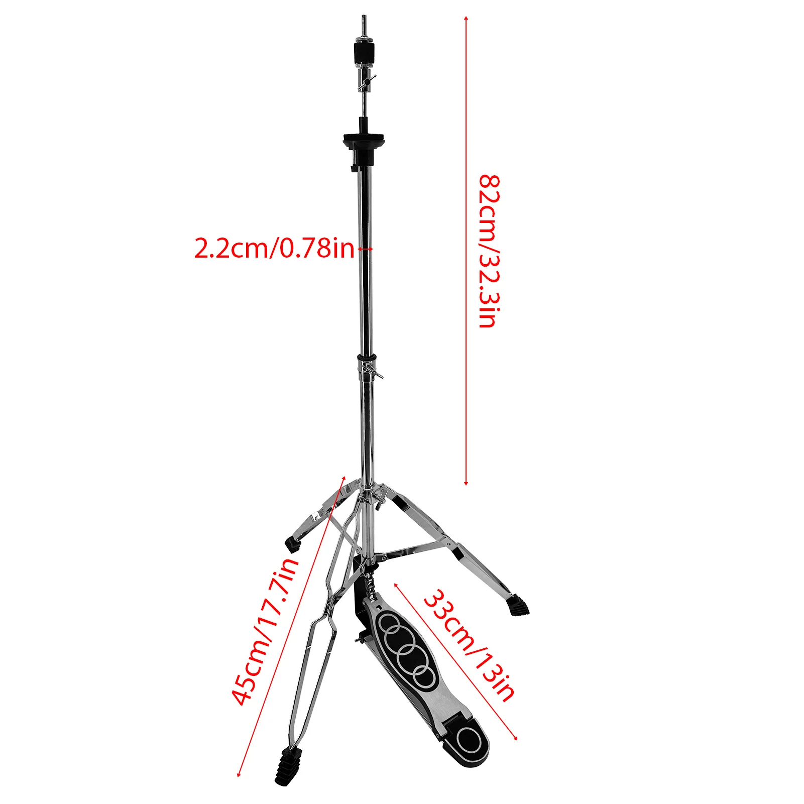 Cymbal Stand Portable Hi-Hat Stand w Smooth Pedal 3Legs Support Adjustable Height Practice Cymbal Holder for Universal Cymbal