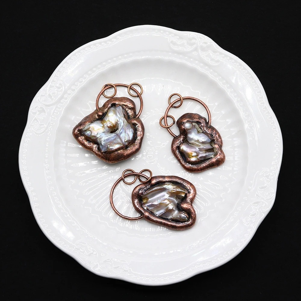 Natural Freshwater Pearl Bronze Pendant Irregular Necklace Accessories Antique Copper Pendant Vintage Copper DIY Women Jewelry image 2