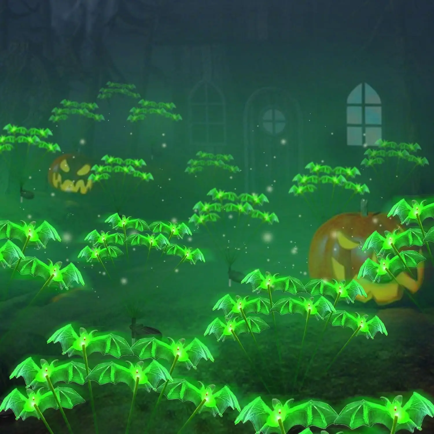 

2 упаковки солнечных летающих летучих летучих мышей для наружного декора на Хэллоуин, 12 светодиодных 3D страшных фонарей для сада, крыльца, двора