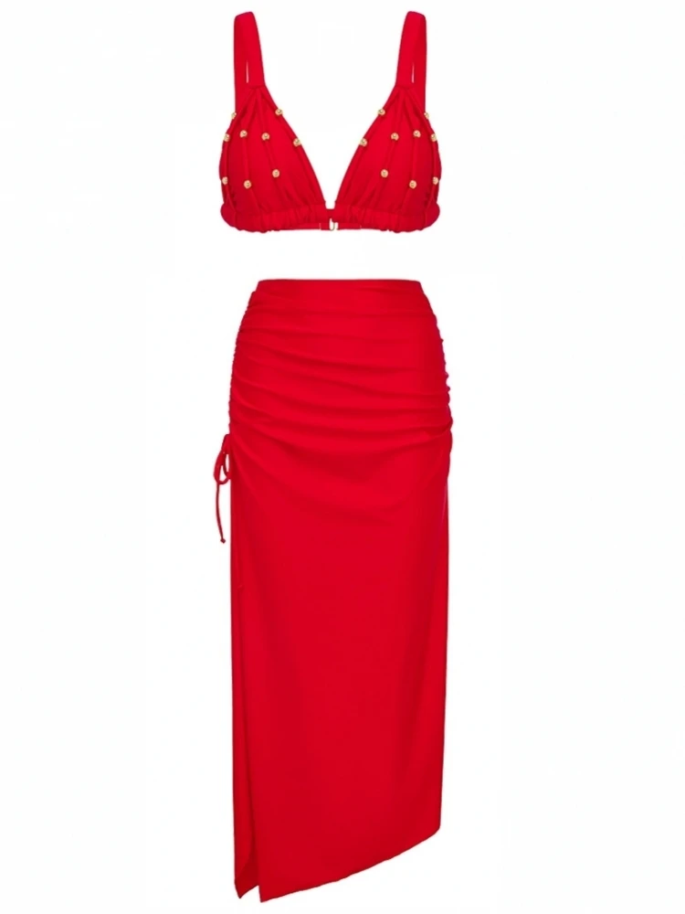 

Retro Bikini Printed Fashion Two Piece Swimsuit And Cover Up With Skirt Tight Women's Bandage Summer Beach Luxury Elegant