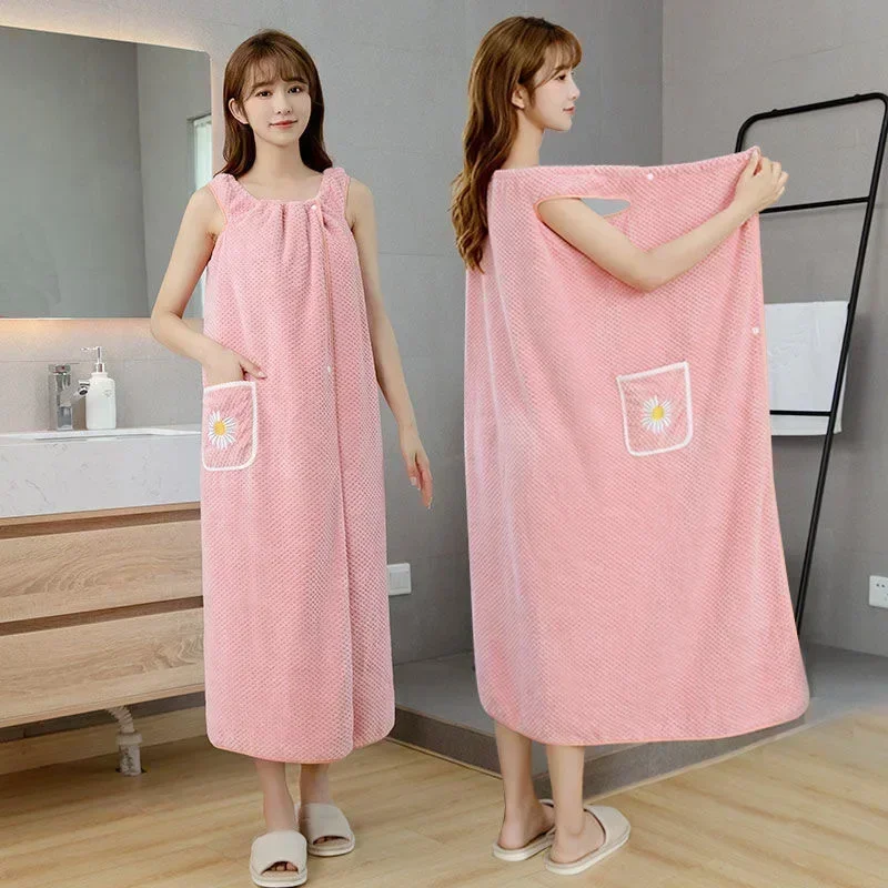 Bath Towel Wrap Dress for Women - Long Style Skirt, Quick-Dry Hair, Wearable and Washable Polyester Robe Quick-Dry  Compressed