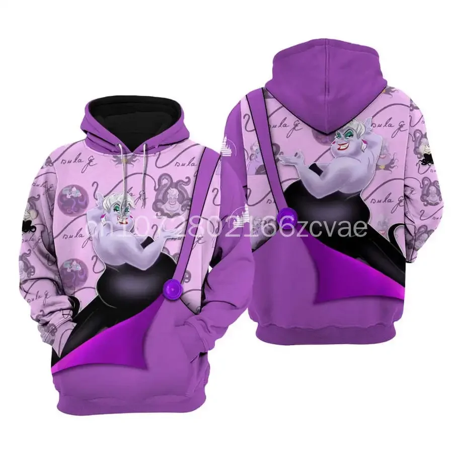 2024 Disney Ursula Christmas 3D Hoodie Men\'s Womens Casual Sports Pullover Zipper Hoodie Fashion Oversized Sweatshirt