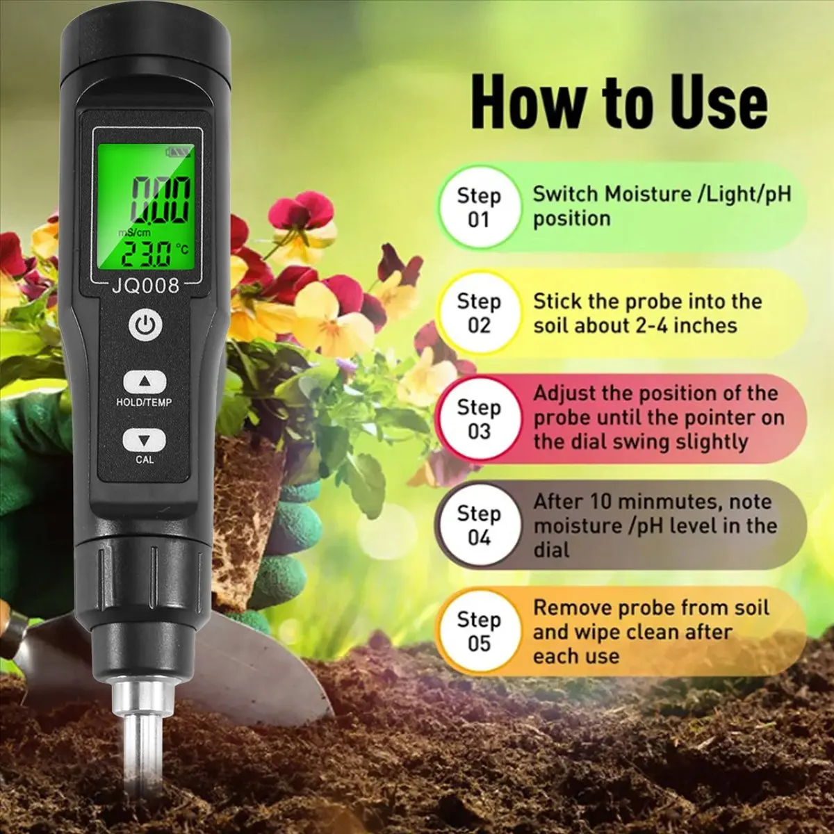 Top LCD Digital Soil Tester 0.00-10.00mS/cm Soil EC Meter Handheld EC/TEMP 2-in-1 Soil Detector ATC Temp Detection