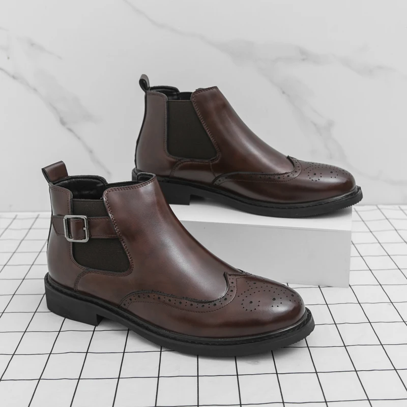 

Winter Retro Men Brock Chelsea Boots Black Brown Men Casual Comfortable Versatile Brand Boots Banquet Boots Men Size 38-46