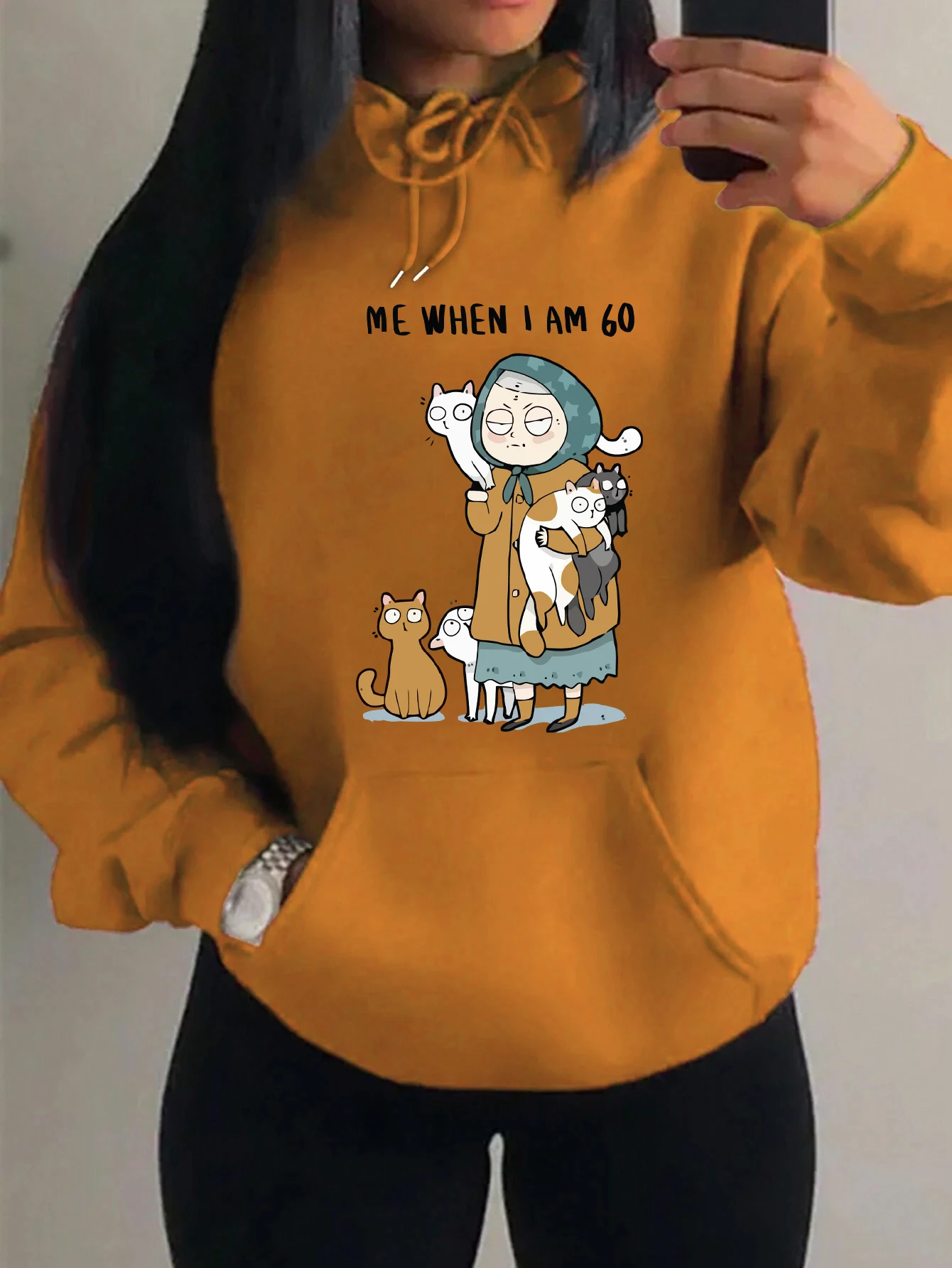 

Me When I Am 60 Women Who Cannot Do Without Cats Print Hoody Women Trendy Loose Streetwear Pocket Y2K Hoodies Autumn Clothes