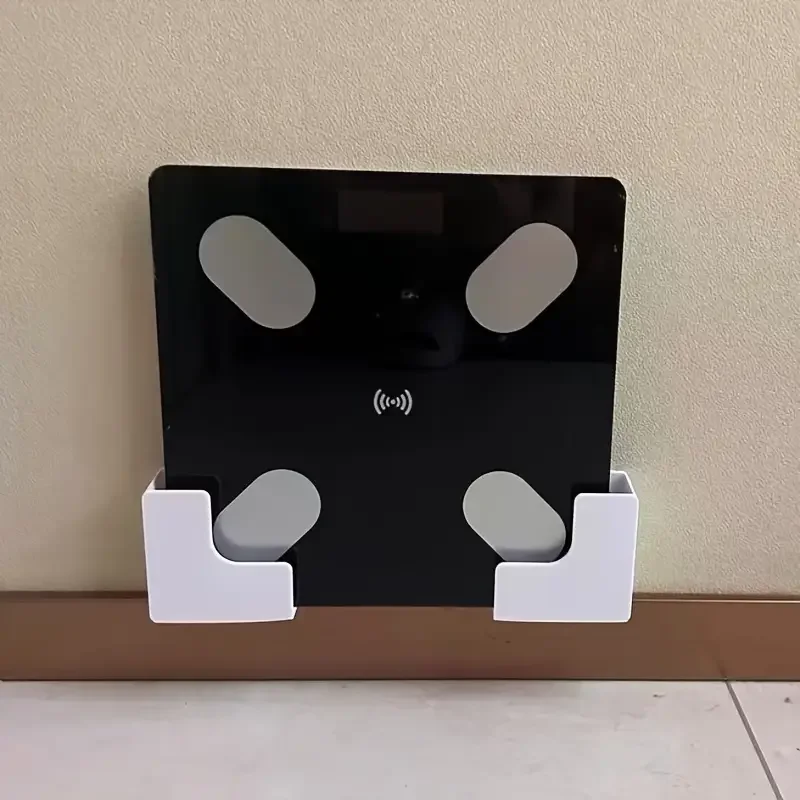 Estante de almacenamiento de báscula montado en la pared: soporte adhesivo sin rastro, soporte de plástico que ahorra espacio para básculas de baño y gimnasio