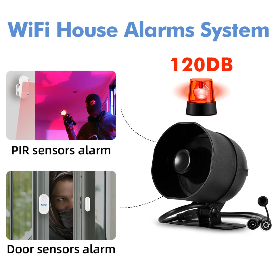 Fuers WIFI Wireless Loud 120dB Alarm Tuya WIFI Detector Door Sensor Siren Speaker Security System Smart Home Alexa Compatible