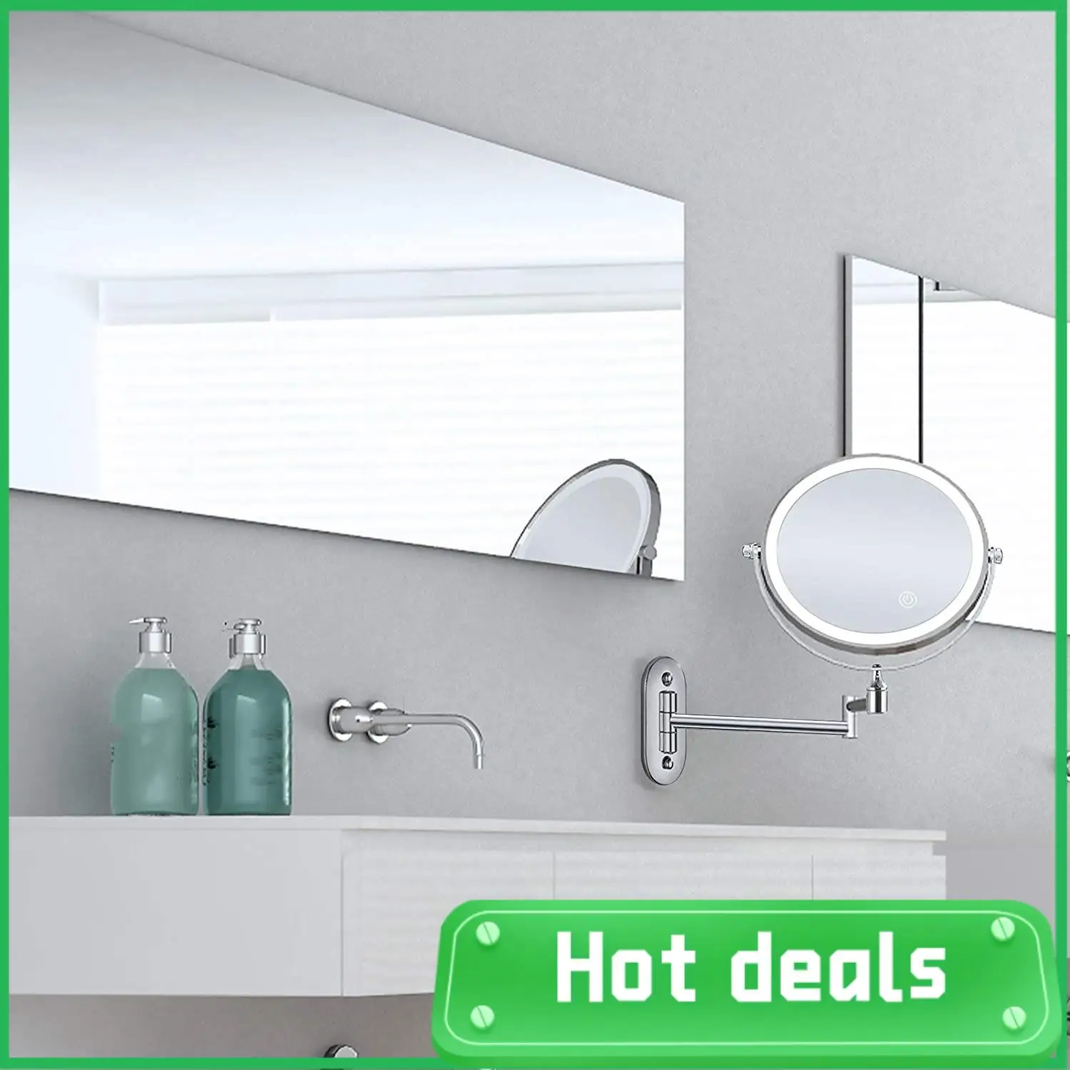 

A18Z-Wall Mounted Vanity Bathroom Bath Makeup Mirror With LED Swivel Folding Lighted 1X/5X Magnification Cosmetic Mirror