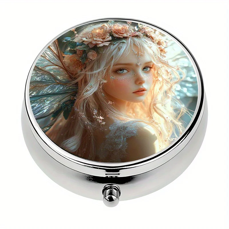 Single pack, wallet-style pill box with 3 compartments, portable pill box for travel or as a wallet pill box, compact daily pill box, decorative metal storage box for storing medication and vitamins