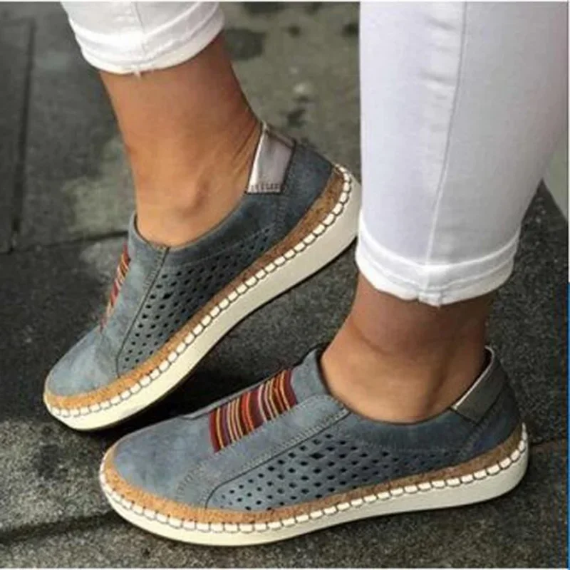 Fashion Women Slip on Sneakers Vulcanized Shoes Breathable Hollow Out Casual Outdoor Comfortable Plus Size Shoes