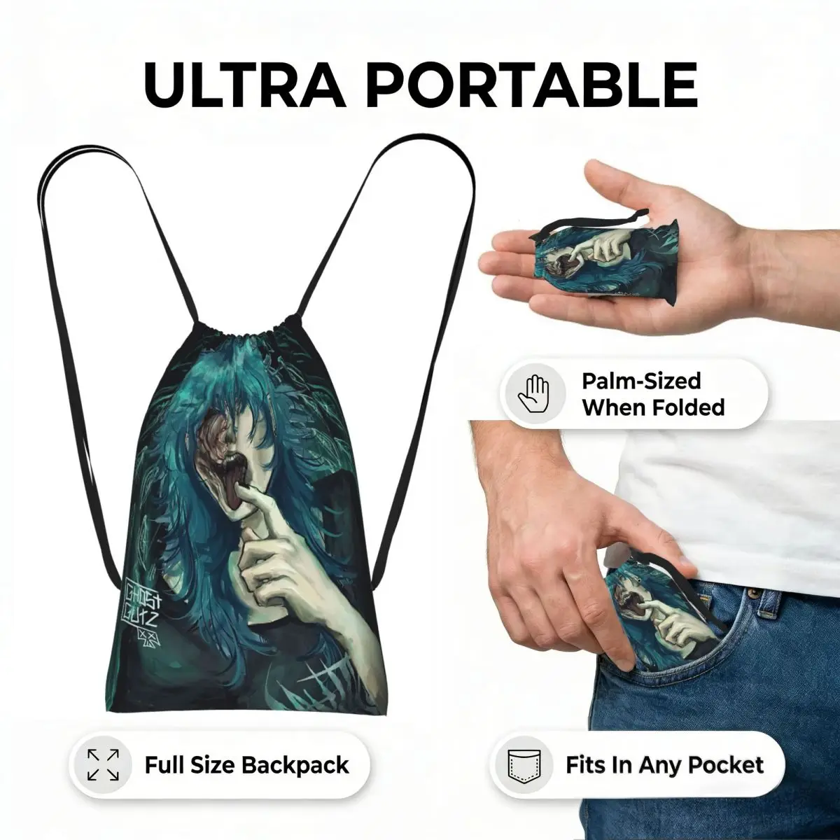 Sally Face Game Anime SF Horror Sal Fisher Drawstring Backpack hiking cycling Bag Lightweight Storage Drawstring Bag Men Women
