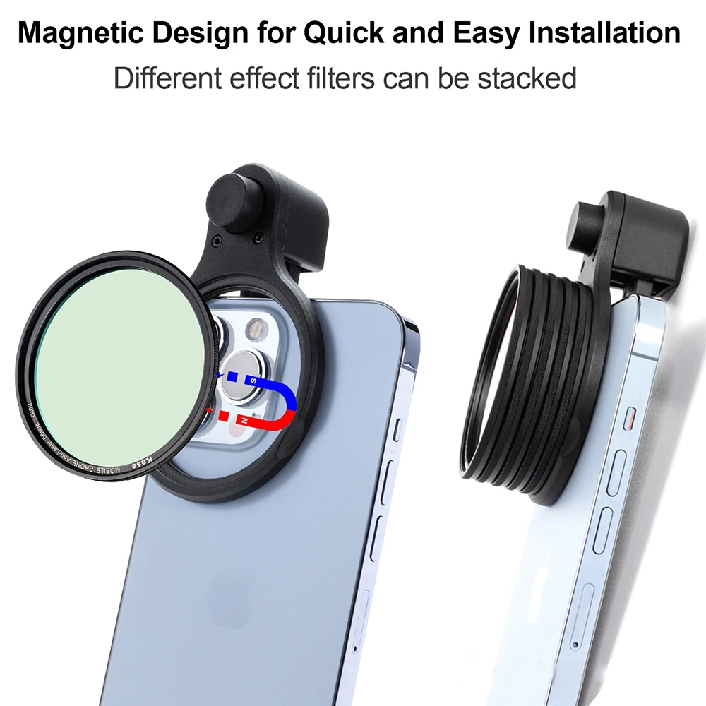 Kase 58mm Clip-on Magnetic Filter for Phone, Polarizer CPL / Black Mist / Soft GND1.2 / Star Burst Filter for iPhone Samsung