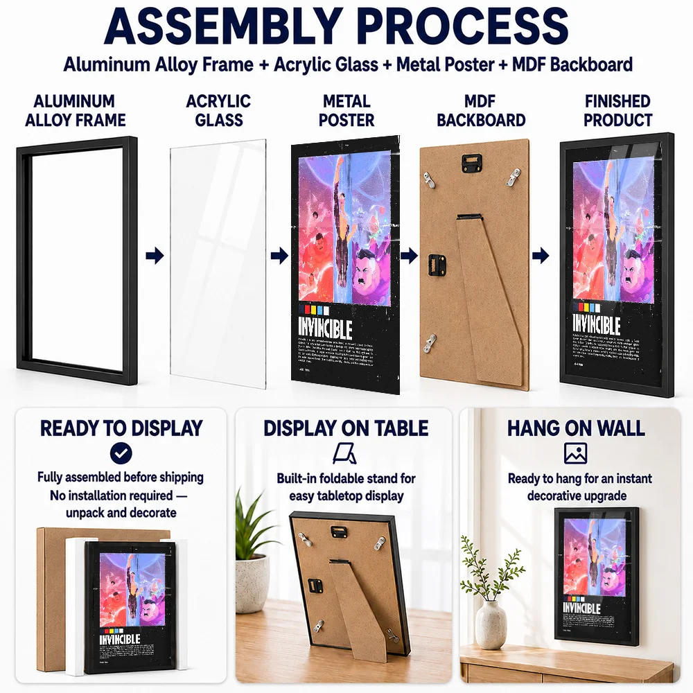Invincible Comic Book Framed Metal Poster Personalized Screen Tribute Wall Art Designed For Story Lovers To Display In Theater