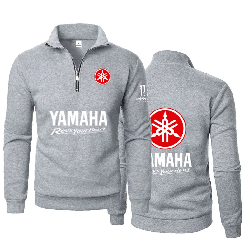 Yamaha Men's Zippered Buttoned Collar Sweater for Autumn/Winter Warm and Loose-Fitting Solid Color Outdoor Casual Jacket for Men