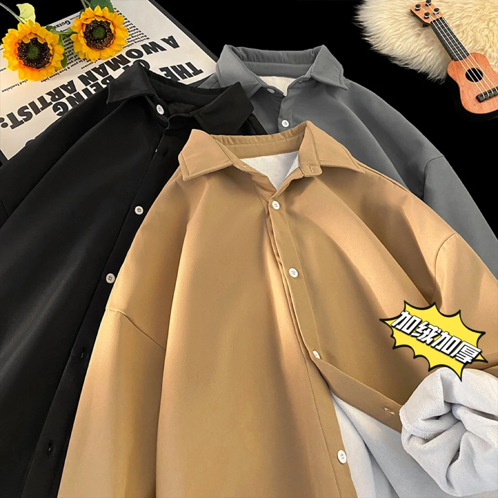 

Осенне-зимние теплые флисовые рубашки для мужчин, повседневные топы с длинными рукавами, 2025 Harajuku, мужские рубашки большого размера 5XL