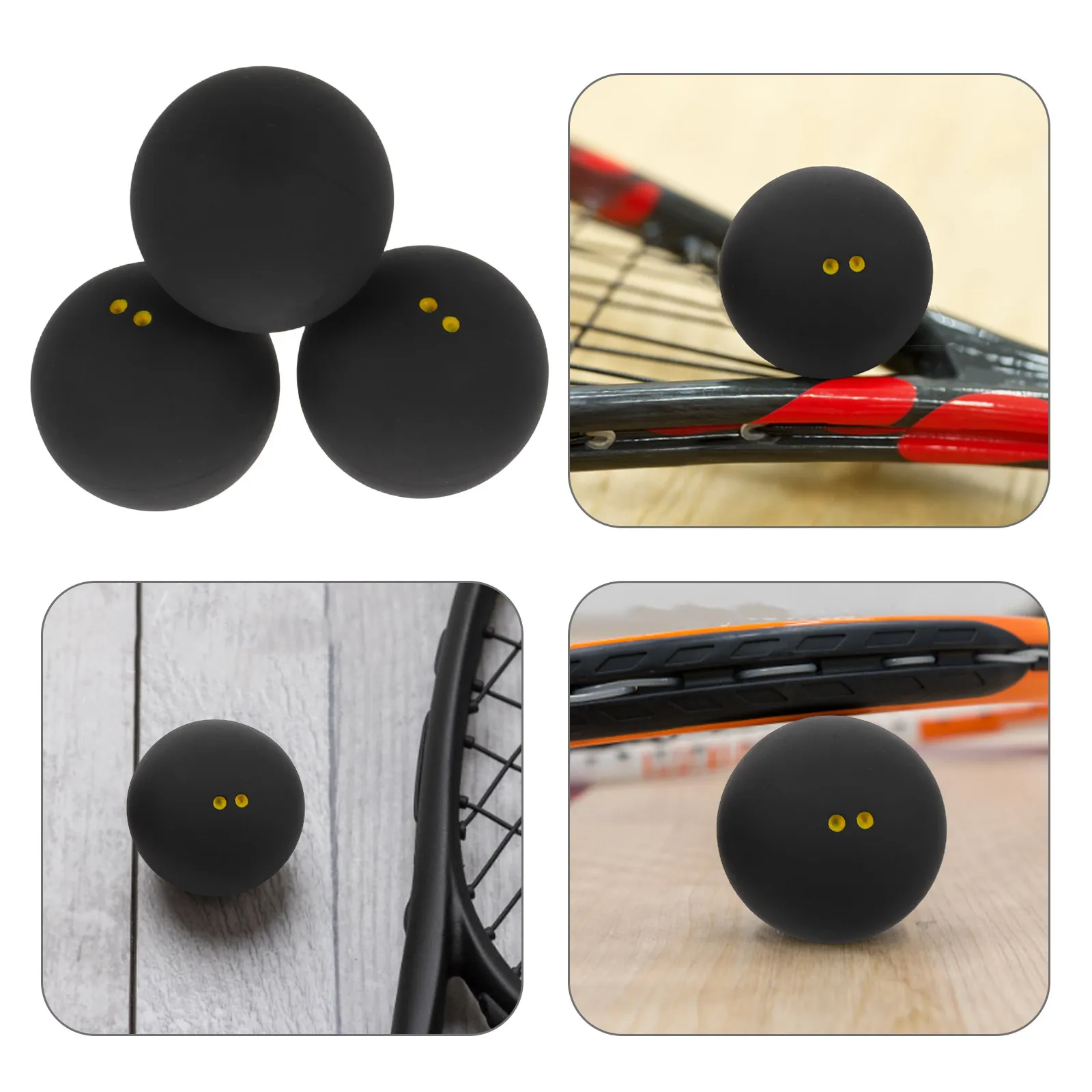 3Pcs Double Yellow Dot Squash Balls High Elastic Rubber 38-40Mm Slow Bounce Training Practice Competition Sports Balls