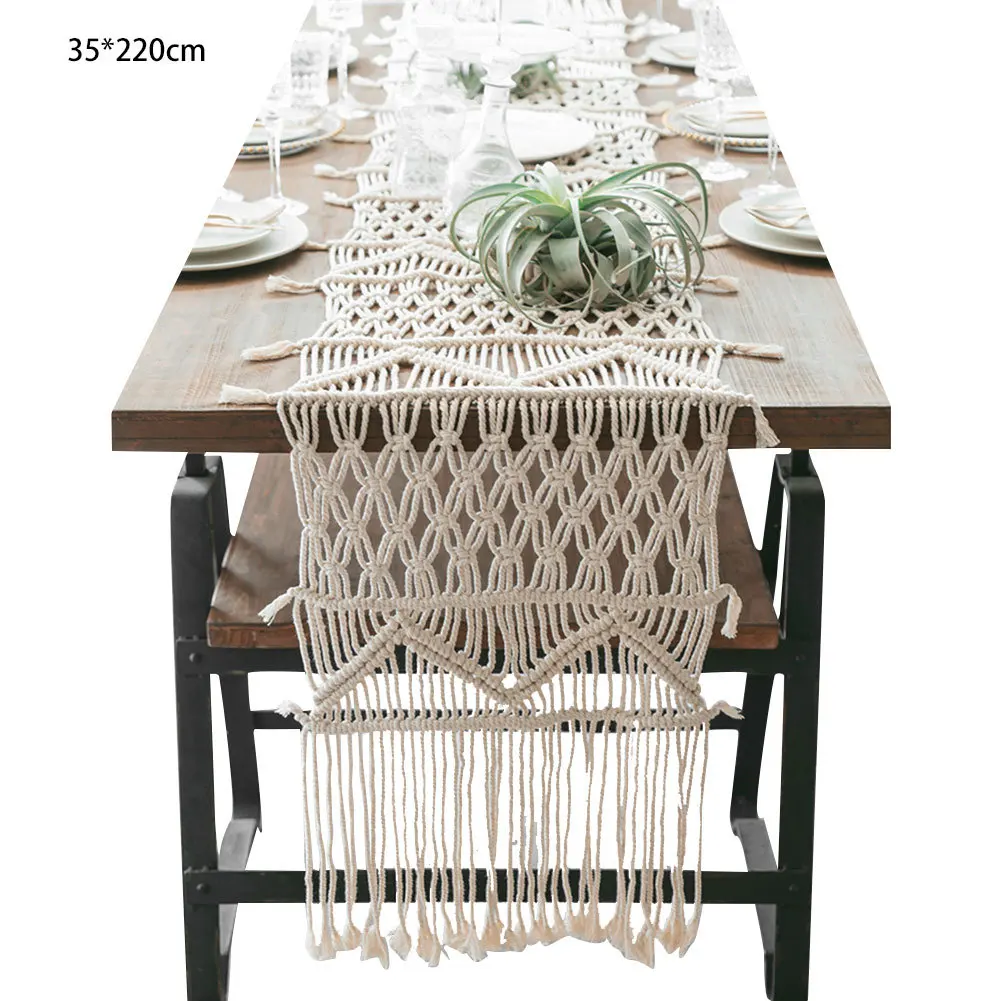 Bohemian Table Runner | Handmade Macrame Table Cloth Wedding Table Decor with Tassels | Vintage Farm