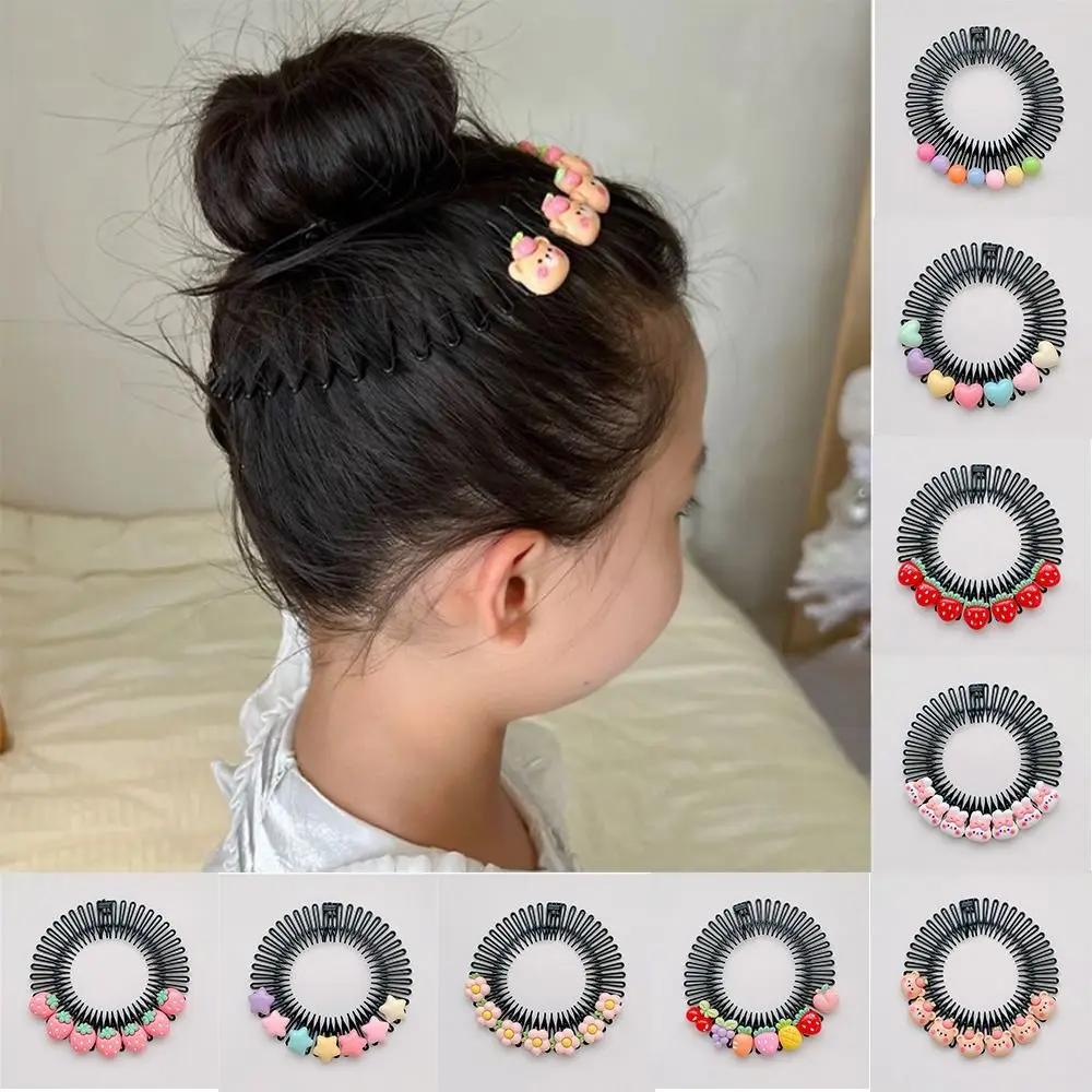 Fresh Spring Cartoon Invisible Extra Hair Holder Round Fixed Combs Hair Styling Comb Teeth Strawberry Fixed Teeth Combs Girls