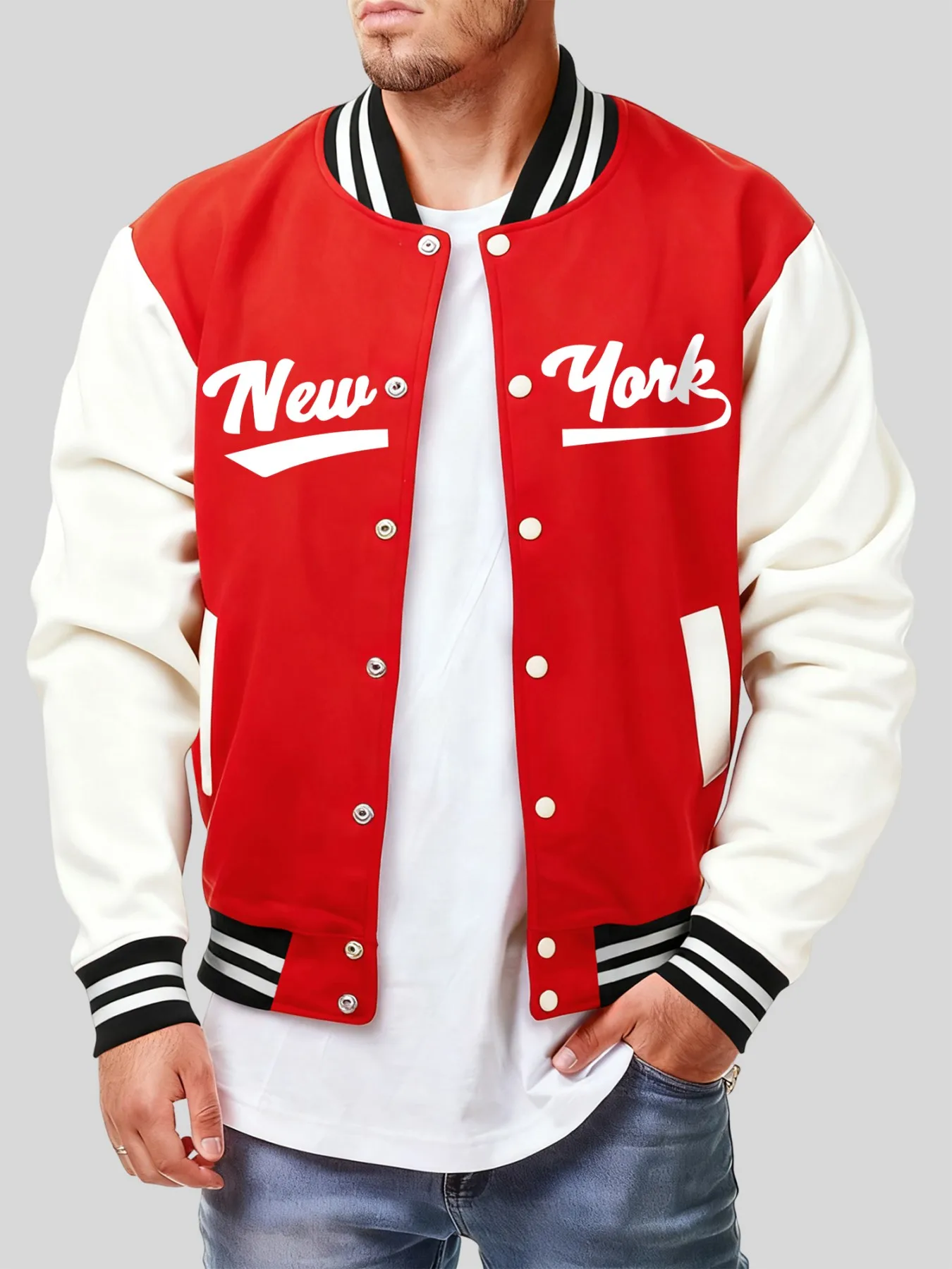 

New York City Usa Art Letter Print Men Baseball Jersey Autumn Fashion Hip Hop Streetwear Fleece American Coat Loose Jacket