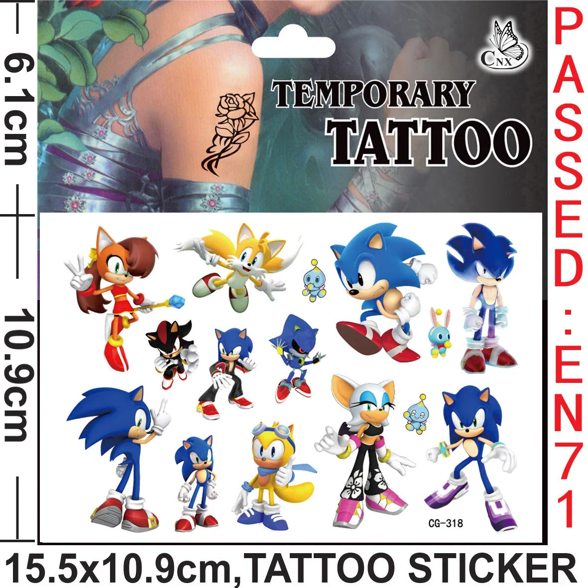 Sonices Tattoo Stickers Children\'s Toys Cartoon Shadow Amy Rose Tattoo Stickers Anime Image Waterproof Durable Tails