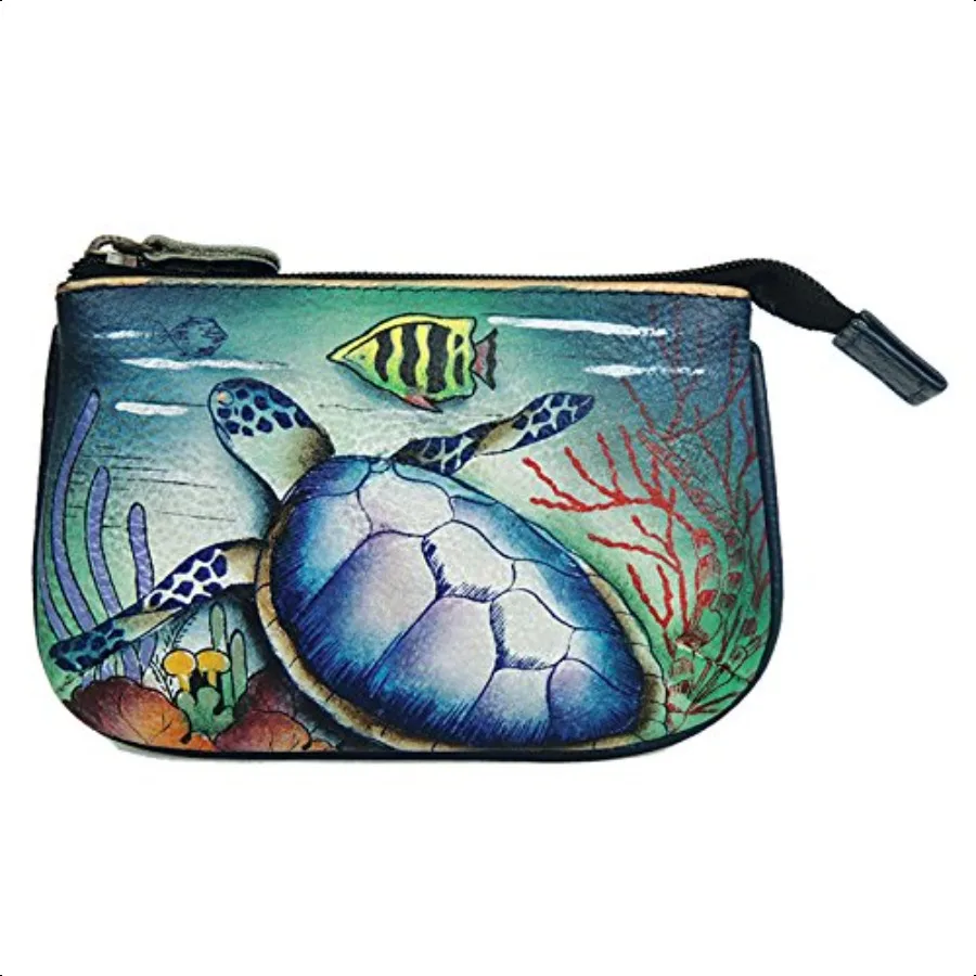 

Anuschka Womens HandPainted Genuine Leather Medium Zip Pouch Coin and Key Pouch Zippered 2 Key Fobs