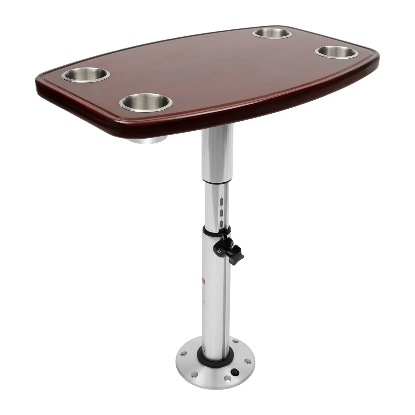 RV Table Set, Red Oak Tabletop with 4 Stainless Steel Cup Holders and Manual Lift Legs, for Campers, Boats, Fast Shipping
