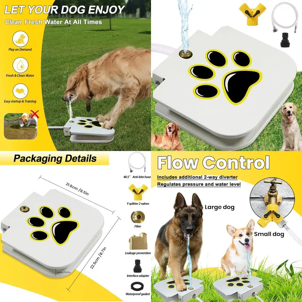 

Outdoor Dog Water Fountain Step On - Upgrade Large Dog Sprinkler Drinking Water Dispenser Dog Paw Waterer Activated with Stainle