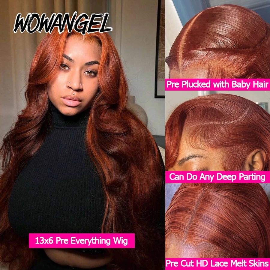 Pre Everything Rotbraune Perücke aus Echthaar, Body Wave, 13x6 HD Lace Frontal Perücken mit Baby Hair, vorgezupft CS33 # Farbige Perücken – Detail 4