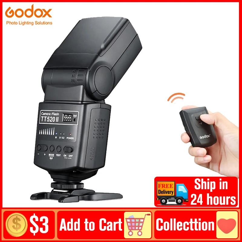 

Godox TT520II TT520-II Camera Flash with Build-in 433MHz Wireless Signal Speedlite for Canon Nikon Pentax Olympus DSLR Cameras