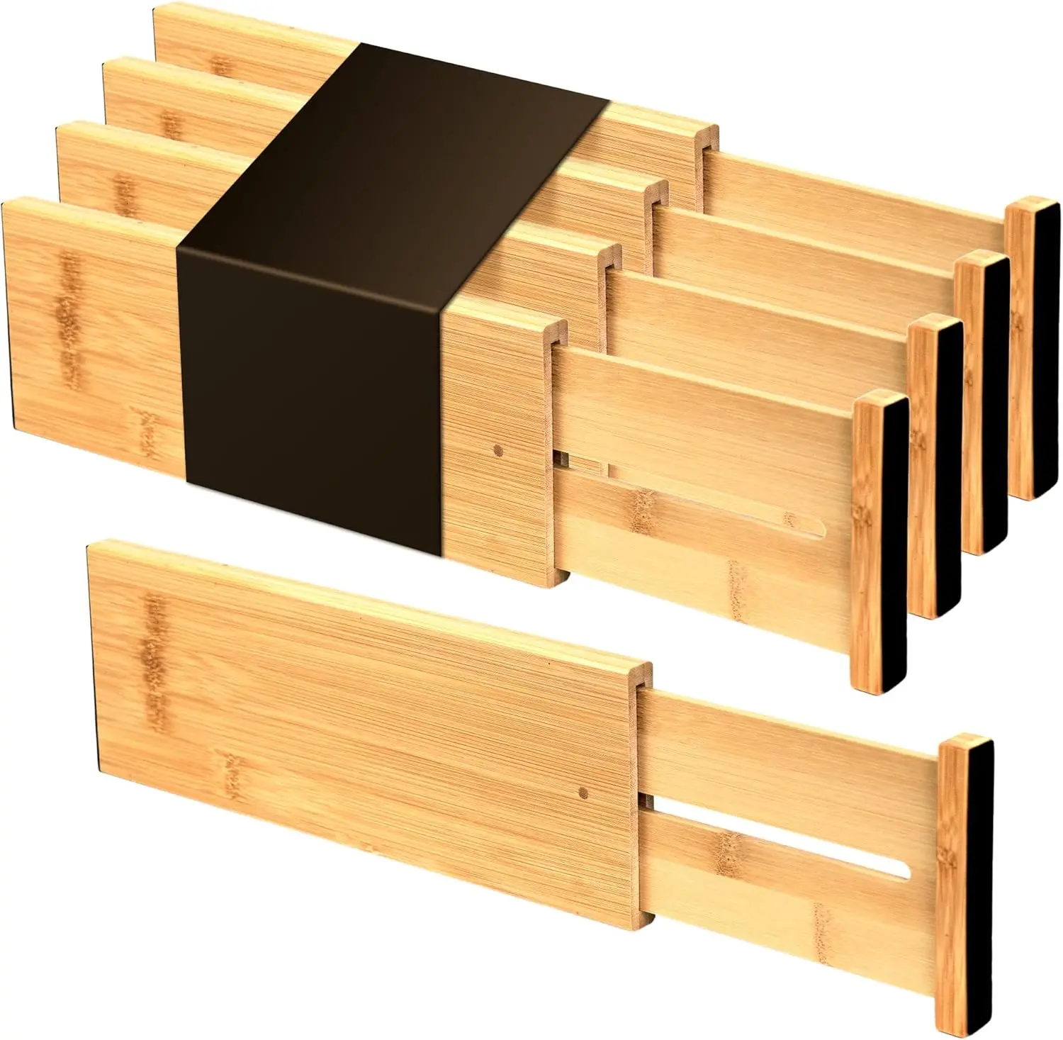 4 قطع من فواصل أدراج المطبخ المصنوعة من الخيزران، منظمات الأدراج القابلة للتعديل، تعمل في المطبخ، الخزانة، الحمام، غرفة النوم، الدرج، المكتب