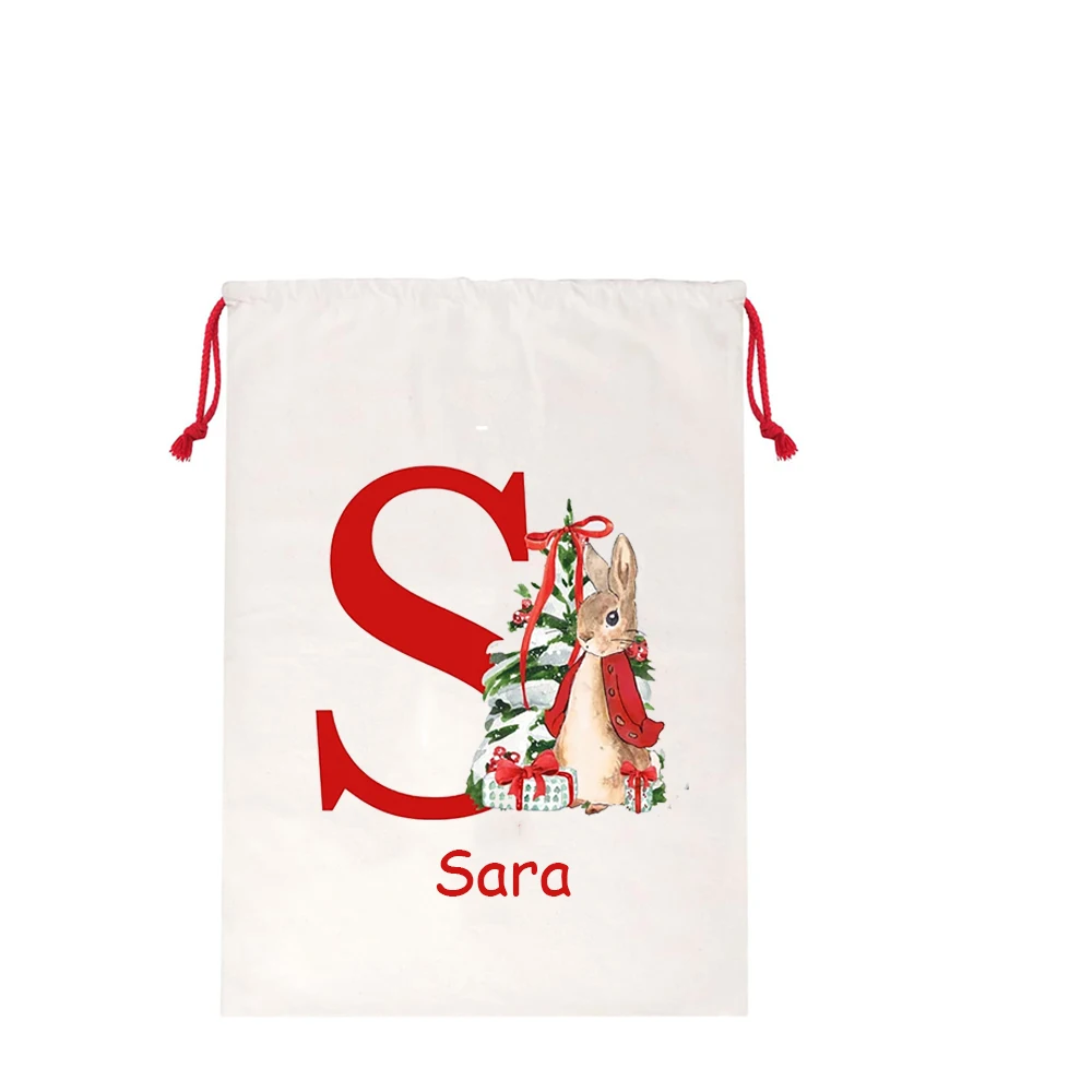 Nome personalizzato e iniziale babbo natale sack rabbit Christmas stocking Merry Xmas eve Decoration kid boy girl gift Present Bag