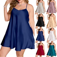 Plus Size Women's Nightdress Summer Thin Imitation Silk Solid Color Pajamas Suspender Short Nightgown Casual Loungewear - Image 6