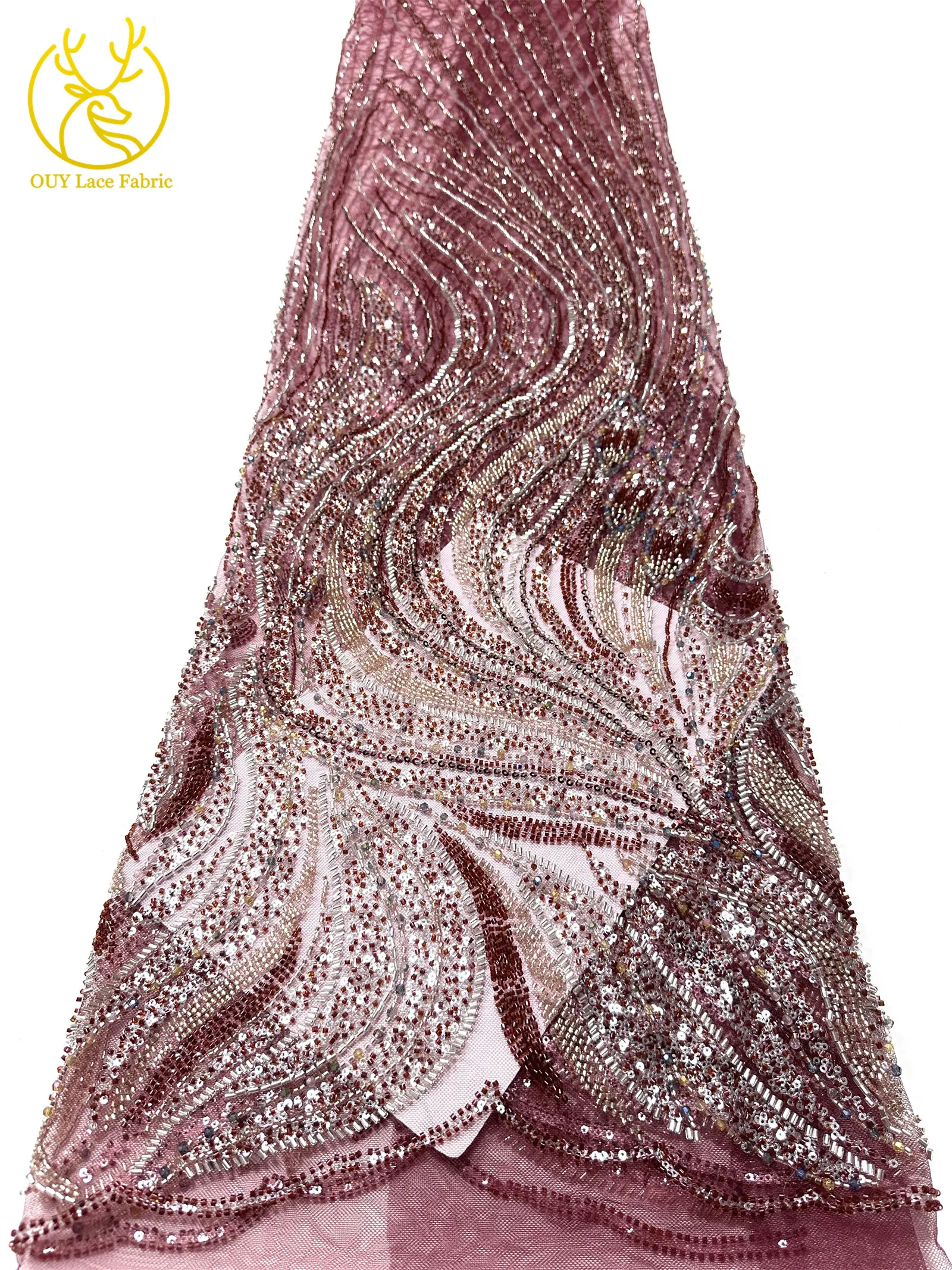 2026 Neuester nigerianischer Luxus-Bräutigam-Spitzenstoff mit Handperlen, afrikanischer Pailletten-Spitzenstoff, geeignet für Hochzeit, Party, Kleid, Sewin – Detail 11
