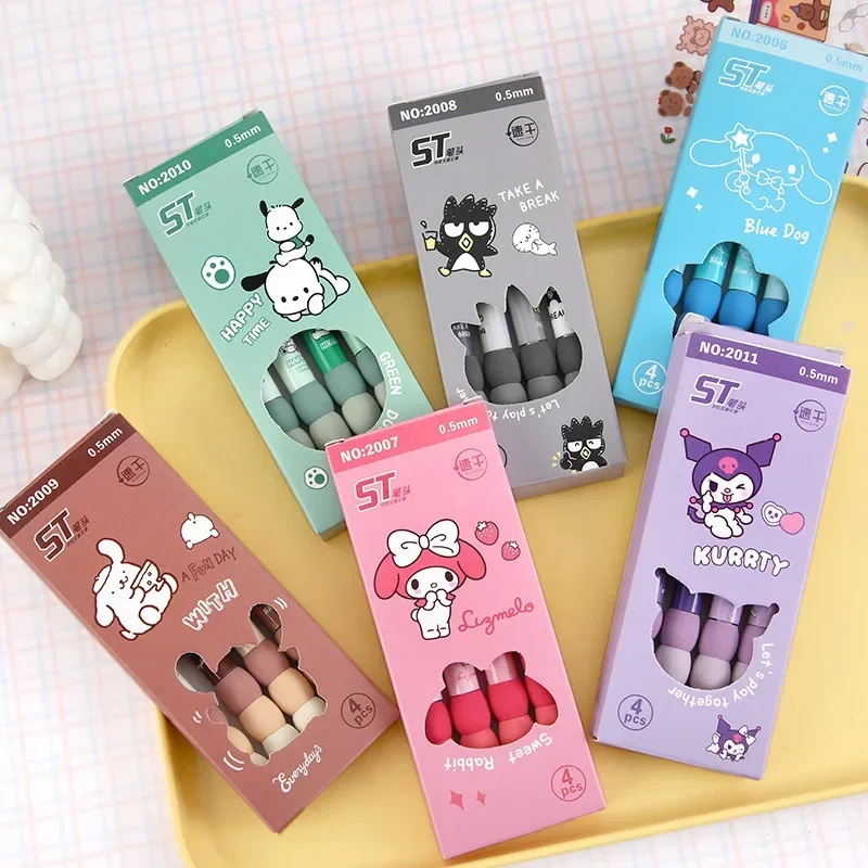 New Sanrio 24pcs Gel Pen Cartoon Kuromi Cinnamoroll Melody Gradient Sheath Gel Pen St 0.5 Black Students Learn Stationery Gifts