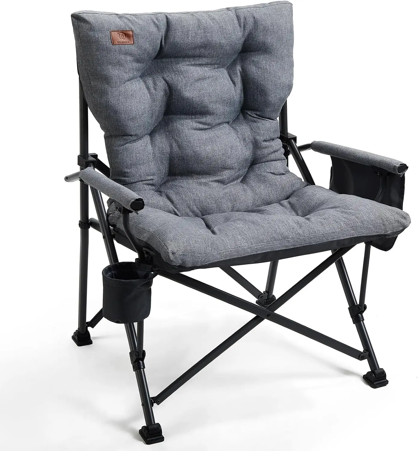 Padded Oversized Folding Camping Chair for Adults, Heavy Duty Lawn Chair with Side Pockets, Portable Collapsible Quad Chair for Outside, Support Up to 500lbs, Grey