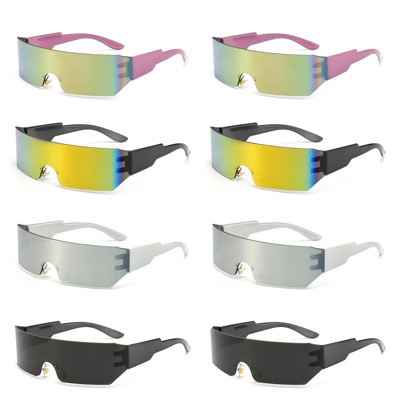 

8 шт. солнцезащитные очки в стиле стимпанк Y2K для женщин и мужчин, квадратные цельные солнцезащитные очки с запахом, модные солнцезащитные очки в большой оправе для женщин