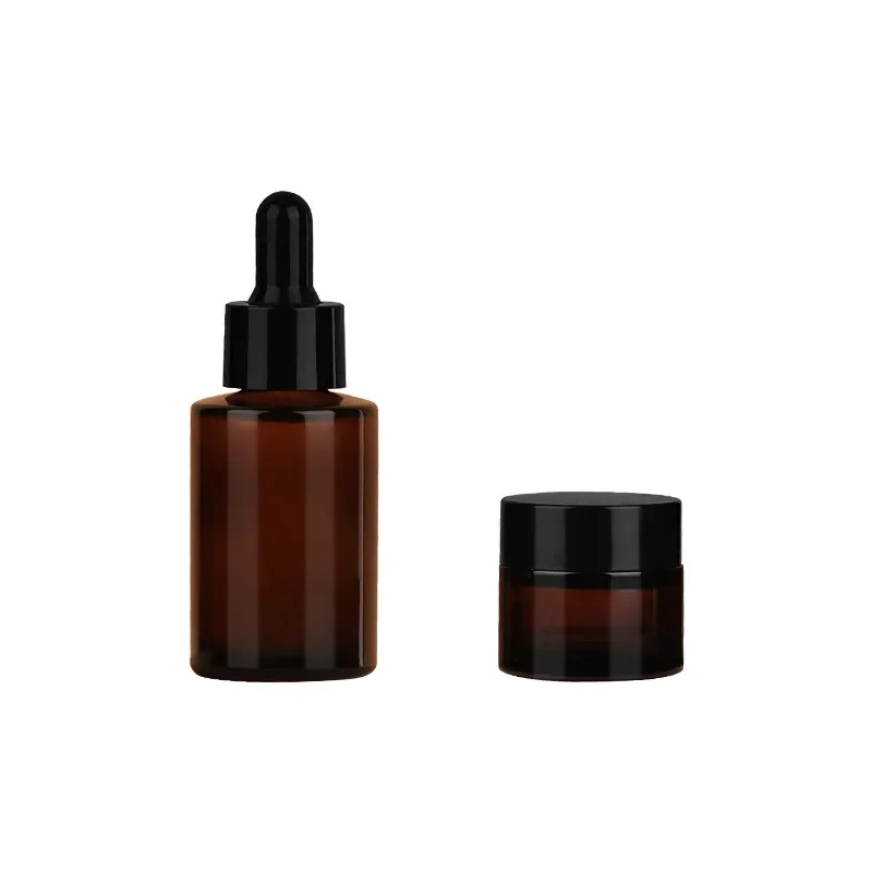 Flacone contagocce marrone da 1 pz flacone in vetro a spalla piatta marrone da 30ml bottiglia di olio essenziale bottiglia di essenza da 40ml bottiglia di crema marrone