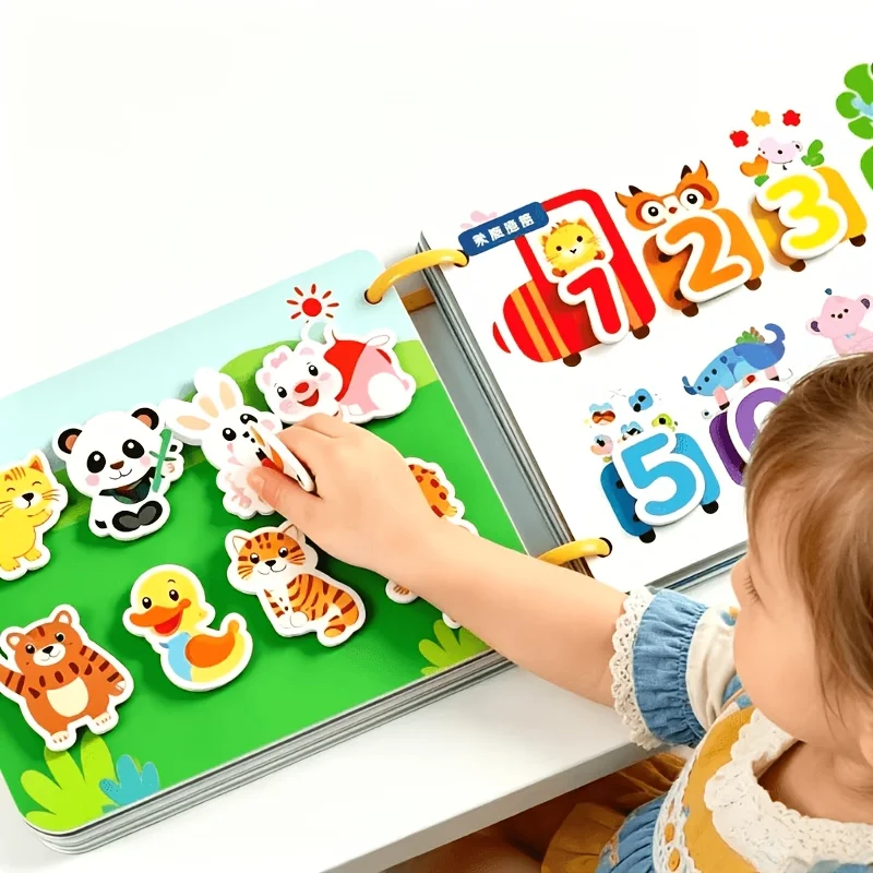 Montessori Quiet Book 1Set, Reusable Animal Sticker Activity Book for Toddlers, Sensory Matching Puzzle, Preschool Learning Gift