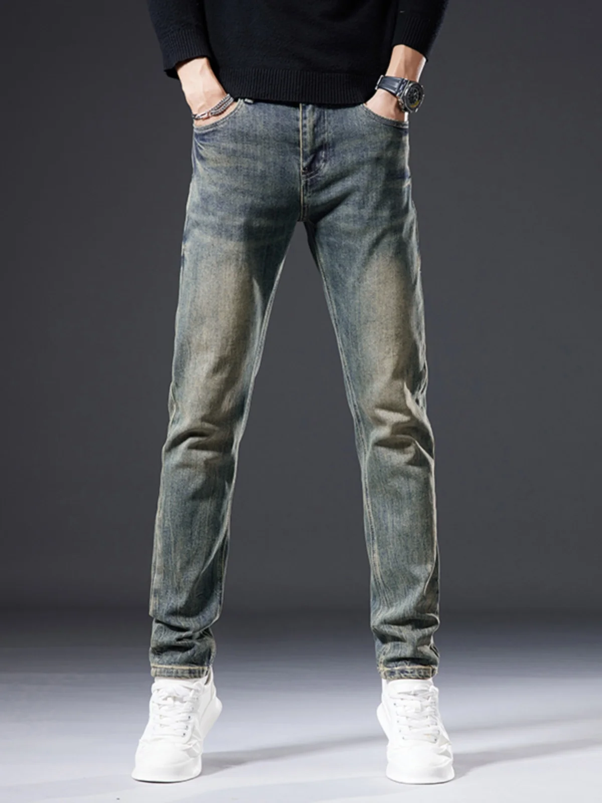 

Retro Men's Jeans Casual Elastic Slim Fit Spring Autumn New Sle Versatile Long Pants Youthful Trendy Brand Cotton Stretch D...