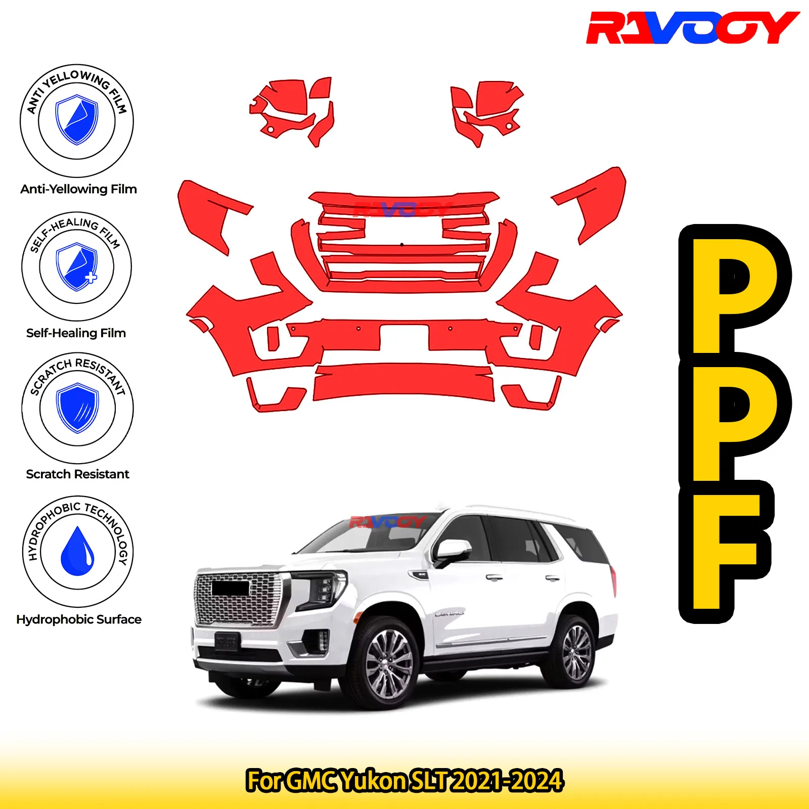 

For GMC Yukon SLT 2021-2024 Glossy Matte Black Precut front PPF Kit Paint Protection Film